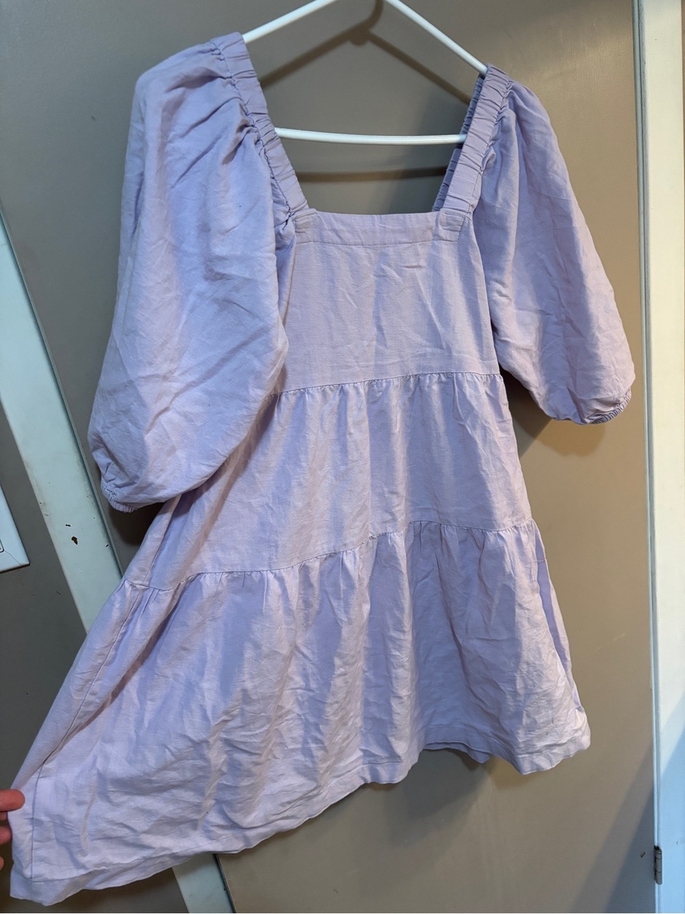 Lilac Purple Puff Sleeve Tiered Dress - XS